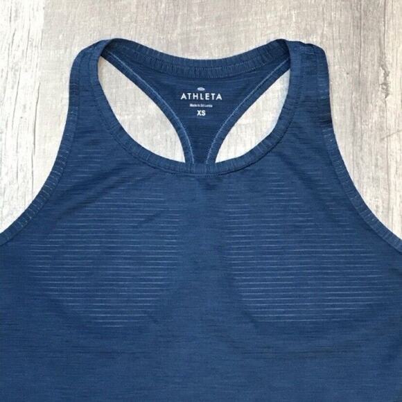 Athleta Shadow Striped Chi Yoga Tank Top Sz XS Scoop Neck Heather Blue Racerback - Picture 7 of 8
